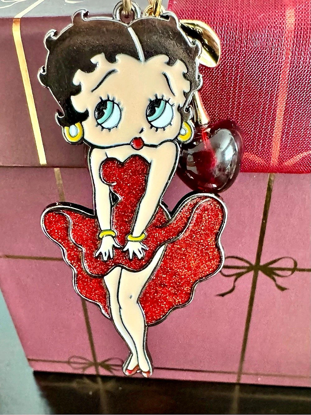 NWOT Licensed Betty Boop Cherry & Rhinestone Lips Keychain Charm